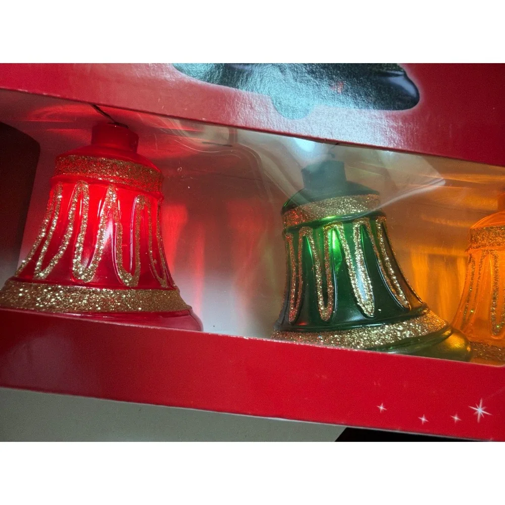 Trimmerry 10 Lighted Glitter Bells Multicolor Christmas String Lights 7.5ft New
